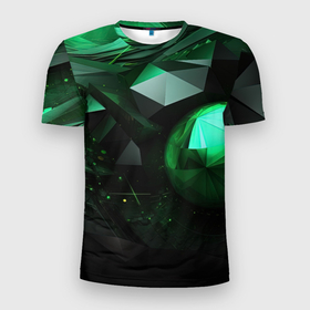 Мужская футболка 3D Slim с принтом Абстрактный спектр зеленого в Кировске, 100% полиэстер с улучшенными характеристиками | приталенный силуэт, круглая горловина, широкие плечи, сужается к линии бедра | 