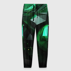 Мужские брюки 3D с принтом Абстрактный спектр зеленого в Кировске, 100% полиэстер | манжеты по низу, эластичный пояс регулируется шнурком, по бокам два кармана без застежек, внутренняя часть кармана из мелкой сетки | 