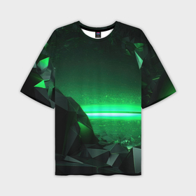 Мужская футболка oversize 3D с принтом Абстракция зеленого цвета ,  |  | 