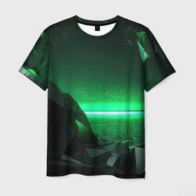 Мужская футболка 3D с принтом Абстракция зеленого цвета , 100% полиэфир | прямой крой, круглый вырез горловины, длина до линии бедер | 