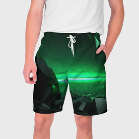 Мужские шорты 3D с принтом Абстракция зеленого цвета в Кировске,  полиэстер 100% | прямой крой, два кармана без застежек по бокам. Мягкая трикотажная резинка на поясе, внутри которой широкие завязки. Длина чуть выше колен | 