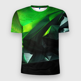 Мужская футболка 3D Slim с принтом Зеленая абстракция: гармония природы в Кировске, 100% полиэстер с улучшенными характеристиками | приталенный силуэт, круглая горловина, широкие плечи, сужается к линии бедра | 