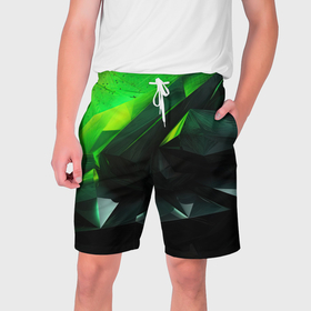 Мужские шорты 3D с принтом Зеленая абстракция: гармония природы ,  полиэстер 100% | прямой крой, два кармана без застежек по бокам. Мягкая трикотажная резинка на поясе, внутри которой широкие завязки. Длина чуть выше колен | 