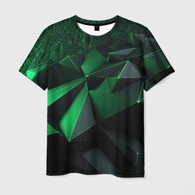 Мужская футболка 3D с принтом Абстрактные формы зеленого в Тюмени, 100% полиэфир | прямой крой, круглый вырез горловины, длина до линии бедер | 
