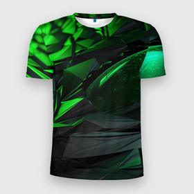 Мужская футболка 3D Slim с принтом Абстрактное представление зелени в Санкт-Петербурге, 100% полиэстер с улучшенными характеристиками | приталенный силуэт, круглая горловина, широкие плечи, сужается к линии бедра | 