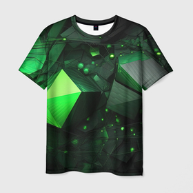 Мужская футболка 3D с принтом Гармония зелени в абстракции в Екатеринбурге, 100% полиэфир | прямой крой, круглый вырез горловины, длина до линии бедер | Тематика изображения на принте: 