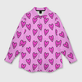 Мужская рубашка oversize 3D с принтом Розовые сердечки каракули в Екатеринбурге,  |  | Тематика изображения на принте: 