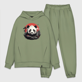 Мужской костюм oversize хлопок с принтом Панда с красным солнцем в Рязани,  |  | Тематика изображения на принте: 