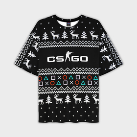 Мужская футболка oversize 3D с принтом CS GO новогодний свитер с оленями в Курске,  |  | 