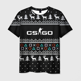 Мужская футболка 3D с принтом CS GO новогодний свитер с оленями в Кировске, 100% полиэфир | прямой крой, круглый вырез горловины, длина до линии бедер | 