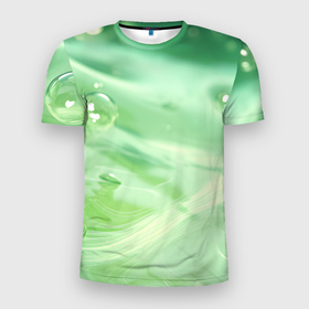 Мужская футболка 3D Slim с принтом Зеленая вода с пузырями в Тюмени, 100% полиэстер с улучшенными характеристиками | приталенный силуэт, круглая горловина, широкие плечи, сужается к линии бедра | 