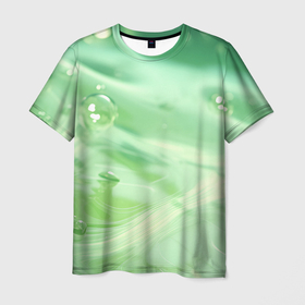 Мужская футболка 3D с принтом Зеленая вода с пузырями в Тюмени, 100% полиэфир | прямой крой, круглый вырез горловины, длина до линии бедер | 