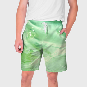 Мужские шорты 3D с принтом Зеленая вода с пузырями ,  полиэстер 100% | прямой крой, два кармана без застежек по бокам. Мягкая трикотажная резинка на поясе, внутри которой широкие завязки. Длина чуть выше колен | 