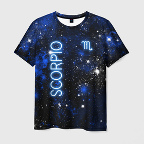 Мужская футболка 3D с принтом Знак зодиака Скорпион на тёмном фоне , 100% полиэфир | прямой крой, круглый вырез горловины, длина до линии бедер | Тематика изображения на принте: 