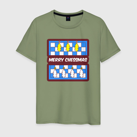 Мужская футболка хлопок с принтом Merry chessmas в Тюмени, 100% хлопок | прямой крой, круглый вырез горловины, длина до линии бедер, слегка спущенное плечо. | 