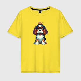 Мужская футболка хлопок Oversize с принтом Собака в короне в Кировске, 100% хлопок | свободный крой, круглый ворот, “спинка” длиннее передней части | 