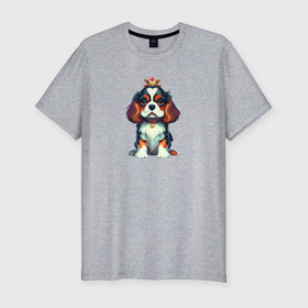 Мужская футболка хлопок Slim с принтом Собака в короне в Тюмени, 92% хлопок, 8% лайкра | приталенный силуэт, круглый вырез ворота, длина до линии бедра, короткий рукав | 