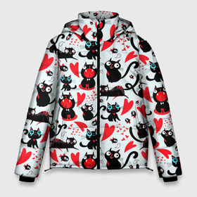Мужская зимняя куртка 3D с принтом Смешные любящие кошки в Кировске, верх — 100% полиэстер; подкладка — 100% полиэстер; утеплитель — 100% полиэстер | длина ниже бедра, свободный силуэт Оверсайз. Есть воротник-стойка, отстегивающийся капюшон и ветрозащитная планка. 

Боковые карманы с листочкой на кнопках и внутренний карман на молнии. | Тематика изображения на принте: 