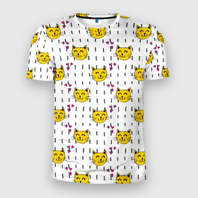 Мужская футболка 3D Slim с принтом Смешная кошка в Кировске, 100% полиэстер с улучшенными характеристиками | приталенный силуэт, круглая горловина, широкие плечи, сужается к линии бедра | 