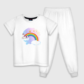 Детская пижама хлопок с принтом Единорог в облаках на радуге мечты , 100% хлопок |  брюки и футболка прямого кроя, без карманов, на брюках мягкая резинка на поясе и по низу штанин
 | Тематика изображения на принте: 