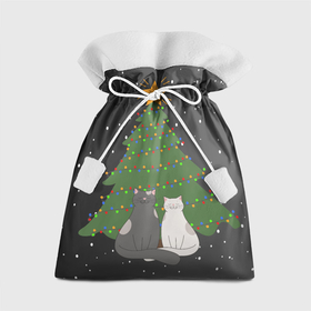 Подарочный 3D мешок с принтом Два кота под ёлкой в Тюмени, 100% полиэстер | Размер: 29*39 см | Тематика изображения на принте: 