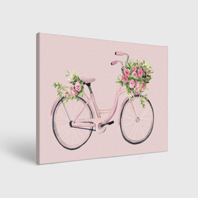Холст прямоугольный с принтом Розовый велосипед с цветами в Екатеринбурге, 100% ПВХ |  | 