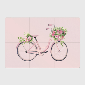 Магнитный плакат 3Х2 с принтом Розовый велосипед с цветами в Курске, Полимерный материал с магнитным слоем | 6 деталей размером 9*9 см | Тематика изображения на принте: 