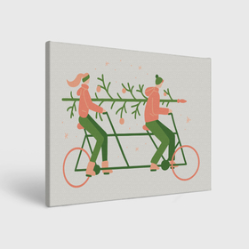 Холст прямоугольный с принтом Парень и девушка на велосипеде с ёлкой в Тюмени, 100% ПВХ |  | 