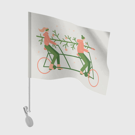 Флаг для автомобиля с принтом Парень и девушка на велосипеде с ёлкой в Курске, 100% полиэстер | Размер: 30*21 см | 