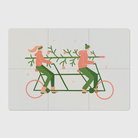Магнитный плакат 3Х2 с принтом Парень и девушка на велосипеде с ёлкой , Полимерный материал с магнитным слоем | 6 деталей размером 9*9 см | 
