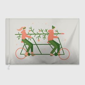 Флаг 3D с принтом Парень и девушка на велосипеде с ёлкой в Курске, 100% полиэстер | плотность ткани — 95 г/м2, размер — 67 х 109 см. Принт наносится с одной стороны | 