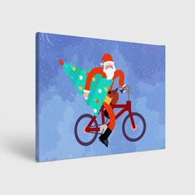 Холст прямоугольный с принтом Дед Мороз на велосипеде с елкой в Екатеринбурге, 100% ПВХ |  | 