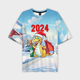 Мужская футболка oversize 3D с принтом Дракончик   с шампанским 2024 ,  |  | 