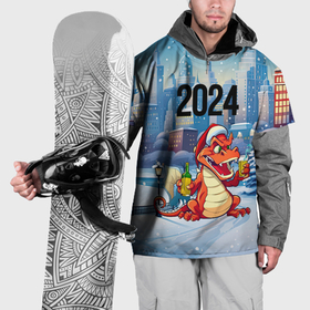 Накидка на куртку 3D с принтом Праздничный  дракон  с шампанским , 100% полиэстер |  | Тематика изображения на принте: 