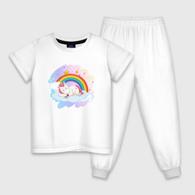 Детская пижама хлопок с принтом Единорог на облаке где радуга спит , 100% хлопок |  брюки и футболка прямого кроя, без карманов, на брюках мягкая резинка на поясе и по низу штанин
 | Тематика изображения на принте: 