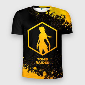Мужская футболка 3D Slim с принтом Tomb Raider   gold gradient в Курске, 100% полиэстер с улучшенными характеристиками | приталенный силуэт, круглая горловина, широкие плечи, сужается к линии бедра | 