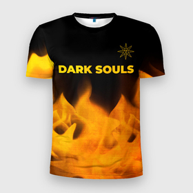 Мужская футболка 3D Slim с принтом Dark Souls   gold gradient посередине в Тюмени, 100% полиэстер с улучшенными характеристиками | приталенный силуэт, круглая горловина, широкие плечи, сужается к линии бедра | 
