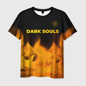 Мужская футболка 3D с принтом Dark Souls   gold gradient посередине в Курске, 100% полиэфир | прямой крой, круглый вырез горловины, длина до линии бедер | Тематика изображения на принте: 