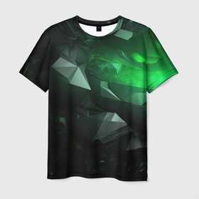 Мужская футболка 3D с принтом Абстрагирование зеленого цвета , 100% полиэфир | прямой крой, круглый вырез горловины, длина до линии бедер | 