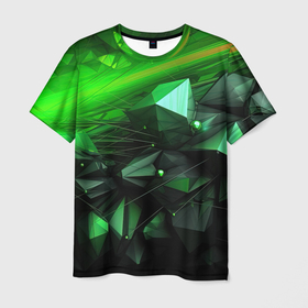 Мужская футболка 3D с принтом Абстракция и зелень гармония в Екатеринбурге, 100% полиэфир | прямой крой, круглый вырез горловины, длина до линии бедер | Тематика изображения на принте: 
