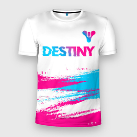 Мужская футболка 3D Slim с принтом Destiny neon gradient style посередине в Белгороде, 100% полиэстер с улучшенными характеристиками | приталенный силуэт, круглая горловина, широкие плечи, сужается к линии бедра | 