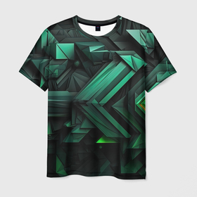 Мужская футболка 3D с принтом Абстрактный рельеф зелени в Екатеринбурге, 100% полиэфир | прямой крой, круглый вырез горловины, длина до линии бедер | 