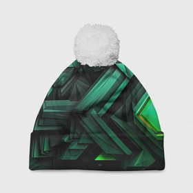 Шапка 3D c помпоном с принтом Абстрактный рельеф зелени в Екатеринбурге, 100% полиэстер | универсальный размер, печать по всей поверхности изделия | 