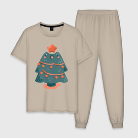 Мужская пижама хлопок с принтом Веселая елка лягушка , 100% хлопок | брюки и футболка прямого кроя, без карманов, на брюках мягкая резинка на поясе и по низу штанин
 | Тематика изображения на принте: 