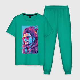 Мужская пижама хлопок с принтом Мужчина в очках в стиле 90 х в Белгороде, 100% хлопок | брюки и футболка прямого кроя, без карманов, на брюках мягкая резинка на поясе и по низу штанин
 | 