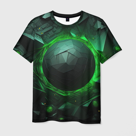 Мужская футболка 3D с принтом Абстрактная гармония зеленого в Екатеринбурге, 100% полиэфир | прямой крой, круглый вырез горловины, длина до линии бедер | Тематика изображения на принте: 