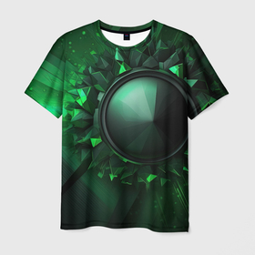Мужская футболка 3D с принтом Искусство зеленой абстракции в Белгороде, 100% полиэфир | прямой крой, круглый вырез горловины, длина до линии бедер | 
