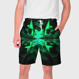 Мужские шорты 3D с принтом Абстрактное погружение в зелень в Санкт-Петербурге,  полиэстер 100% | прямой крой, два кармана без застежек по бокам. Мягкая трикотажная резинка на поясе, внутри которой широкие завязки. Длина чуть выше колен | 