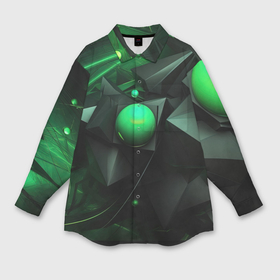 Мужская рубашка oversize 3D с принтом Геометрические формы зелени в Новосибирске,  |  | 