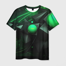 Мужская футболка 3D с принтом Геометрические формы зелени в Новосибирске, 100% полиэфир | прямой крой, круглый вырез горловины, длина до линии бедер | Тематика изображения на принте: 